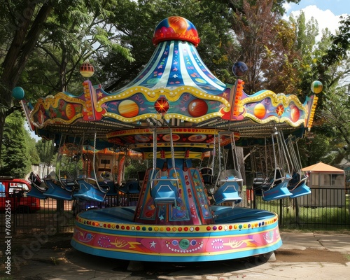 Old-fashioned planetary fair, hand-painted rides, games of skill with alien prizes