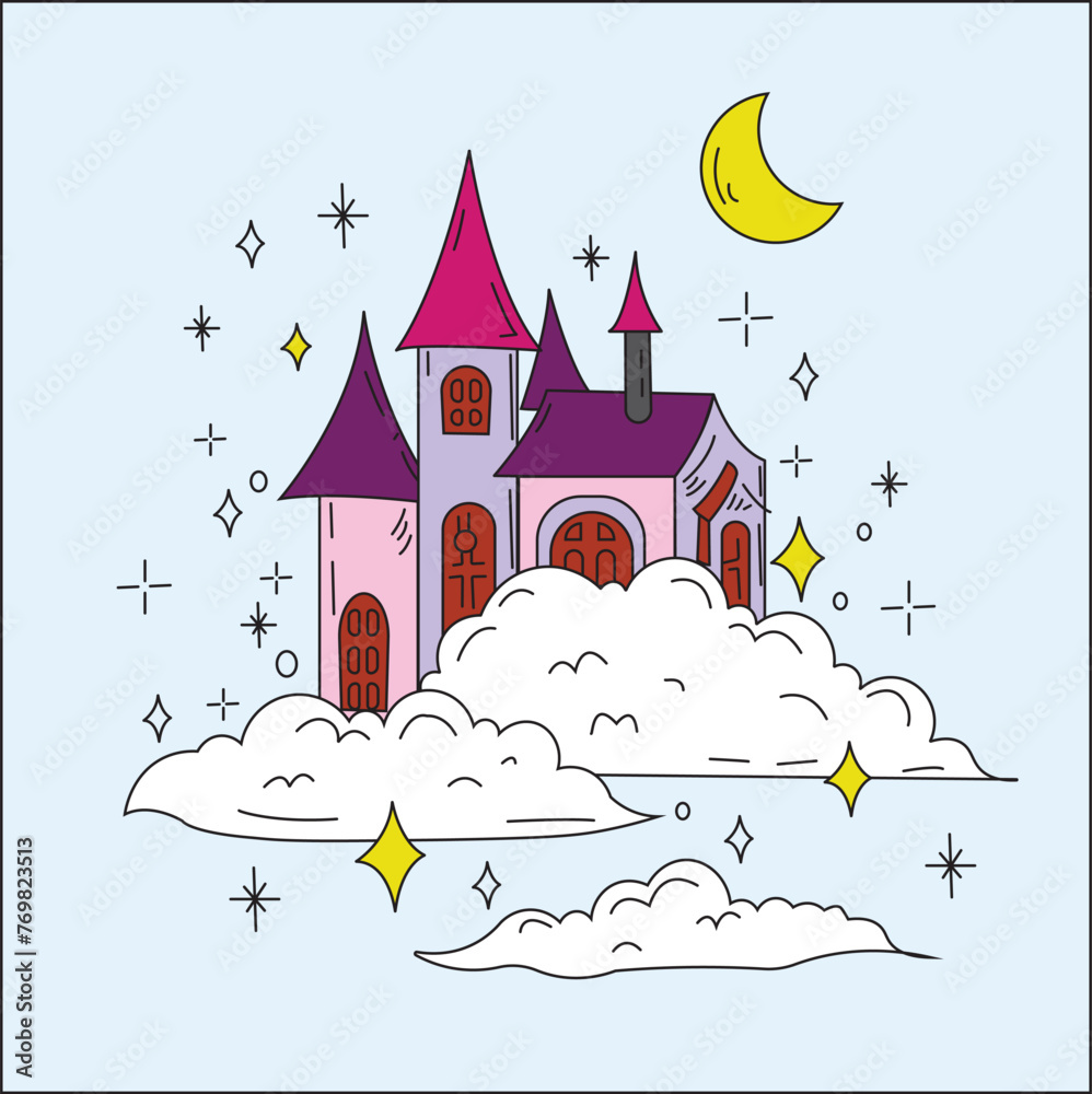 fairy tale castle Vector princess magic castle in clouds. 