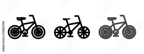 Multipurpose bicycle vector icon in outline, glyph, filled outline style. Three icon style variants in one pack.