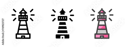 Multipurpose lighthouse vector icon in outline, glyph, filled outline style. Three icon style variants in one pack.