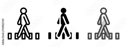 Multipurpose pedestrian crossing vector icon in outline, glyph, filled outline style. Three icon style variants in one pack.