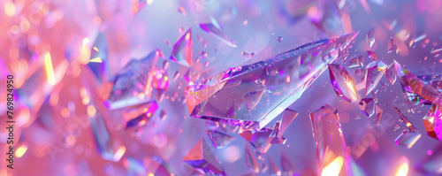 Abstract image of vibrant, multicolored crystal shards in dynamic explosion with sparkling highlights and reflections. For breakthrough, innovation, high-energy events