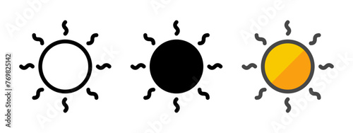 Multipurpose sun vector icon in outline, glyph, filled outline style. Three icon style variants in one pack.