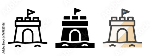Multipurpose sand castle vector icon in outline, glyph, filled outline style. Three icon style variants in one pack.