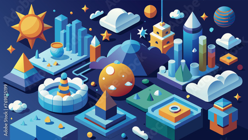 Weather icons cut out of paper, set on transparent background. 