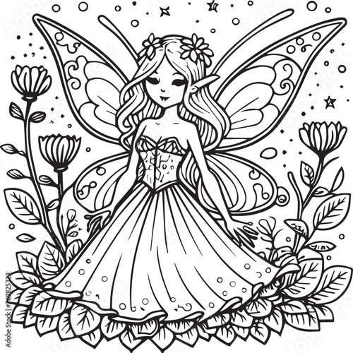 Fairies coloring pages for coloring book. Fairies outline vector © maksud