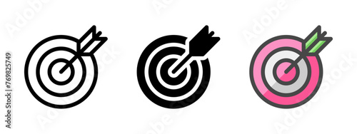 Multipurpose archery vector icon in outline, glyph, filled outline style. Three icon style variants in one pack.