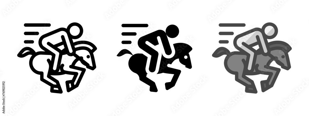 Multipurpose horse racing vector icon in outline, glyph, filled outline style. Three icon style variants in one pack. Multipurpose horse racing vector icon in outline, glyph, filled outline style. Three icon style variants in one pack.