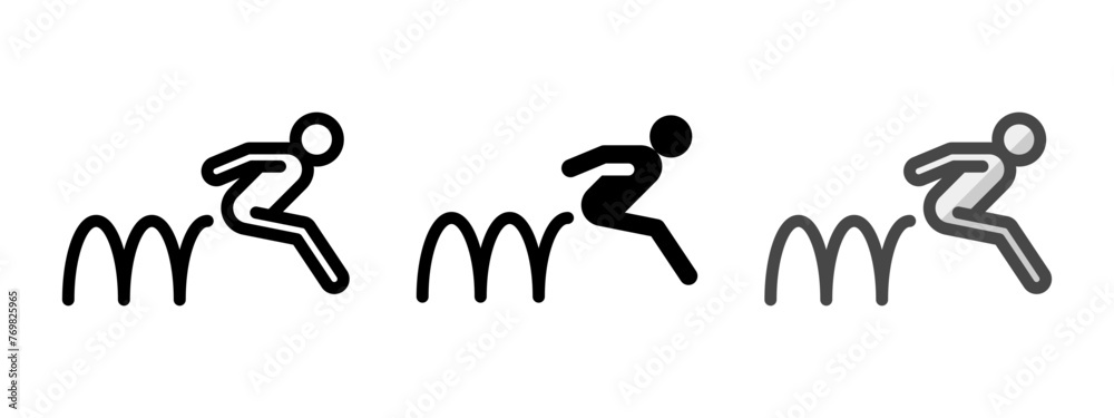 Multipurpose triple jump vector icon in outline, glyph, filled outline style. Three icon style variants in one pack.