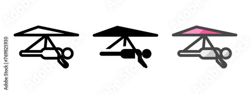 Multipurpose hang gliding vector icon in outline, glyph, filled outline style. Three icon style variants in one pack.