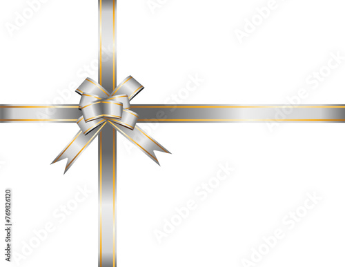 Silver ribbon bow has gold trim illustration