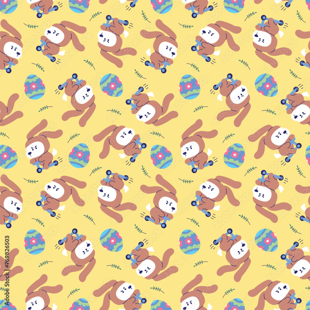 CUTE DOG WITH BUNNY COSTUME AND EASTER EGG SEAMLESS PATTERN CUTE DOG WITH BUNNY COSTUME AND EASTER EGG SEAMLESS PATTERN