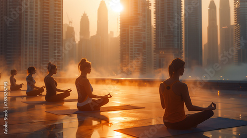 people meditating at yoga studio in the morning