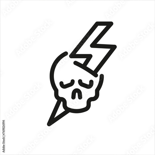 A single outlined icon of a skull and lightning representing electrical hazard that can cause death. For web, mobile, promotional materials, SMM. Vector Illustration.