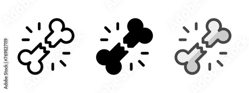 Multipurpose broken bone vector icon in outline, glyph, filled outline style. Three icon style variants in one pack.