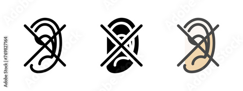 Multipurpose deaf ear vector icon in outline, glyph, filled outline style. Three icon style variants in one pack.