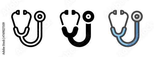 Multipurpose stethoscope vector icon in outline, glyph, filled outline style. Three icon style variants in one pack.