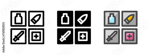 Multipurpose inventory vector icon in outline, glyph, filled outline style. Three icon style variants in one pack.