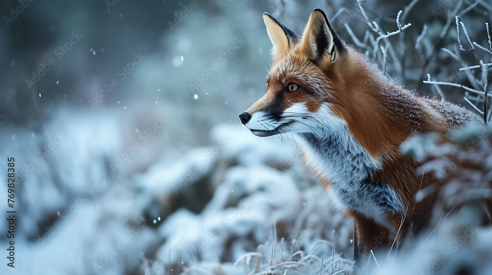 Red Fox in wild nature. Copy Space. Red Fox in wild nature. Copy Space.
