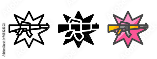 Multipurpose rush gun vector icon in outline, glyph, filled outline style. Three icon style variants in one pack.