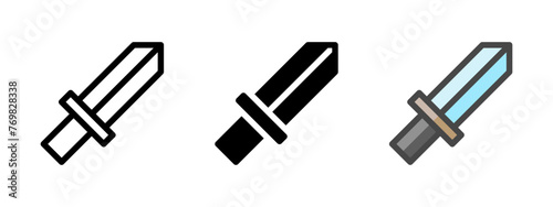 Multipurpose sword vector icon in outline, glyph, filled outline style. Three icon style variants in one pack.