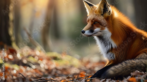Red Fox in wild nature. Copy Space.