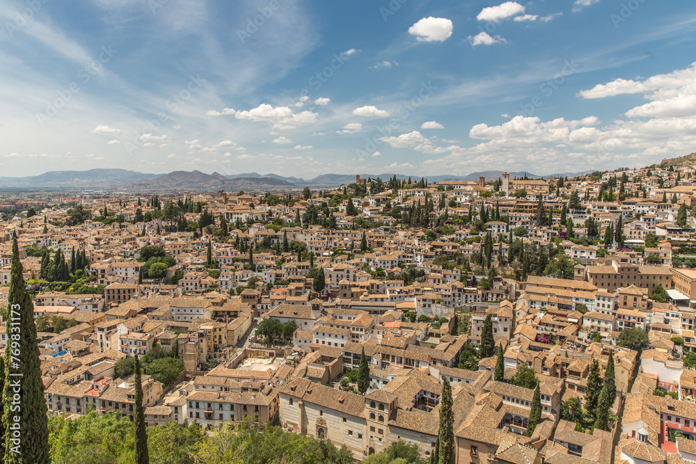 City view seen from the Alhambra Palace, Granada, Spain