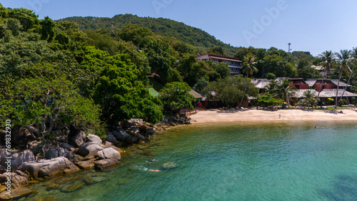 Drone Aerial View of the coast of Koh Tao in Thailand