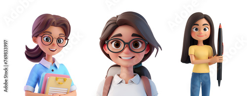 Ensemble of Kind Teacher Women Represented in 3D Cartoon Art for Teacher Appreciation, Isolated on Transparent Background, PNG