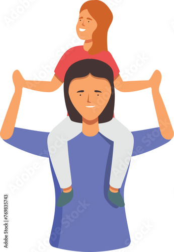 Kid on mother shoulders icon cartoon vector. Funny holiday. Kid fun play