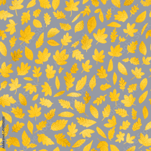 gold leaves seamless pattern metallic background