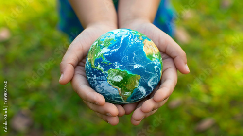 A globe nestled in the palms of a child, a symbol of hope and unity on World Environment Day,