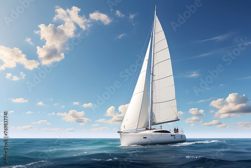 a white sailboat in the middle of the ocean, a stock photo  © Mahmud