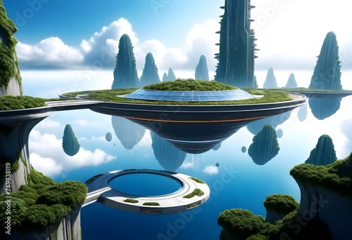 Fantasy A Futuristic City On A Floating Platform D