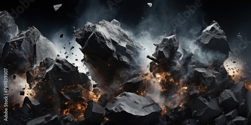 Black Charcoal Rocks in Air Generative AI