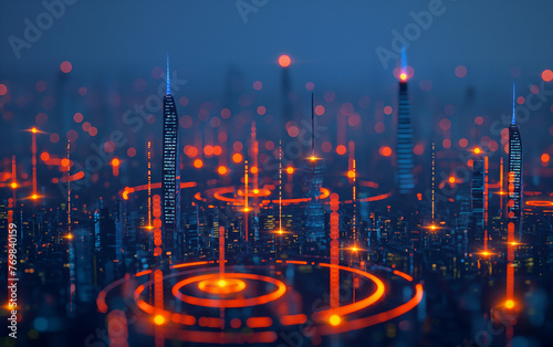 Urban Pulse  A Futuristic Cityscape Illuminated by Glowing Networks of Connectivity background