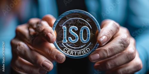 Professional Showcasing ISO Certification Emblem as a Commitment to International Standards of Quality and Compliance