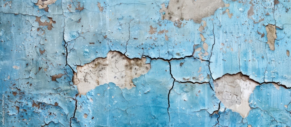 Abstract blue wall with cracked grunge texture