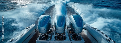 The speedboat is equipped with three potent motors.