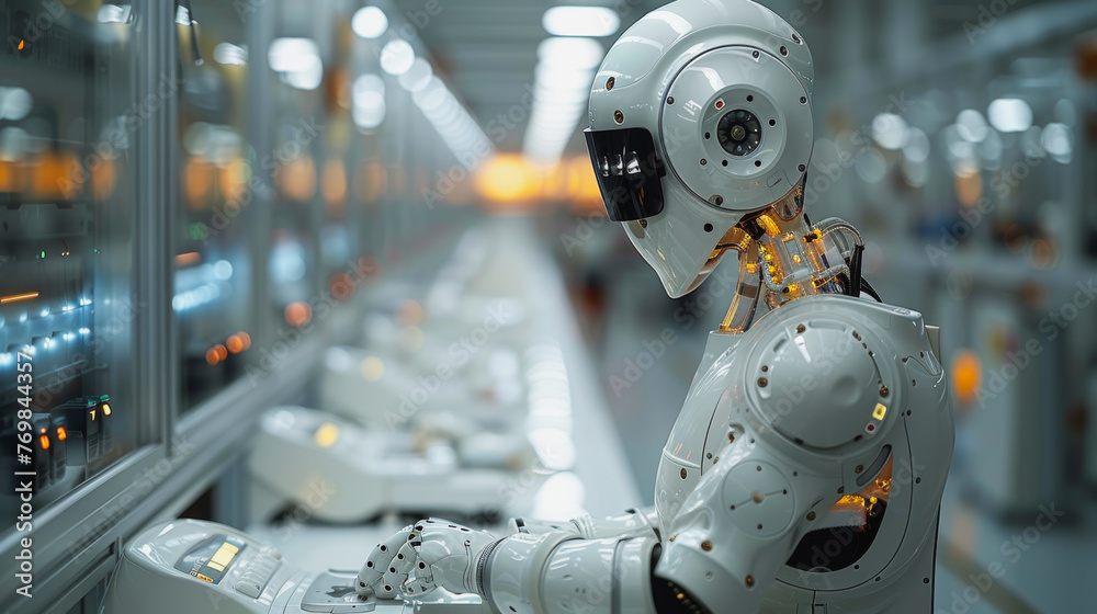 a Textile manufacturing where robots workers winding thread, sewing, stripping a Textile manufacturing where robots workers winding thread, sewing, stripping