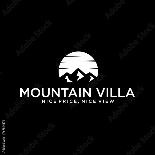 vacation rental house logo design villa landscape vector with mountain view