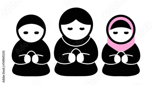 Prayer Time Muslim Family Flat Vector Icon 