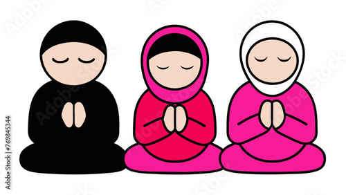 Prayer Time Muslim Family Flat Vector Icon 