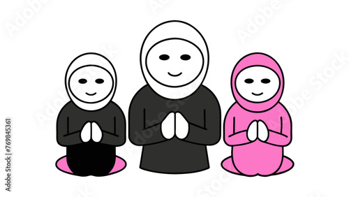 Prayer Time Muslim Family Flat Vector Icon 