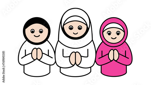 Prayer Time Muslim Family Flat Vector Icon 