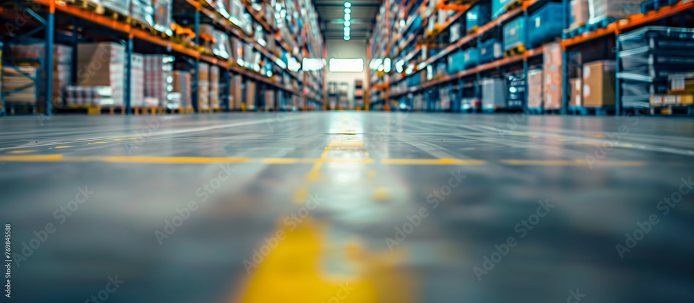 Vibrant Ground Level View of Warehouse Aisle