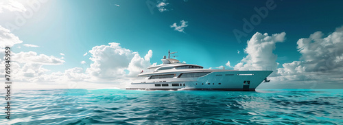 Luxurious Yacht on Serene Ocean with Cloudy Sky - Perfect Getaway