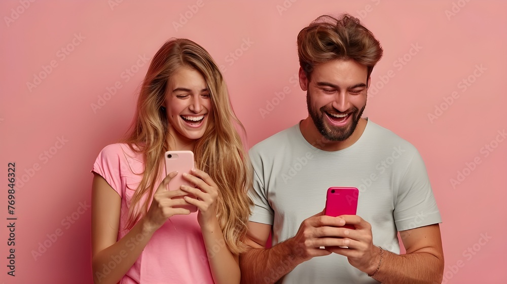 A photo of a happy couple interacting through mobile gadgets, which reflects modern forms of communication in the digital age. A photo of a happy couple interacting through mobile gadgets, which reflects modern forms of communication in the digital age.