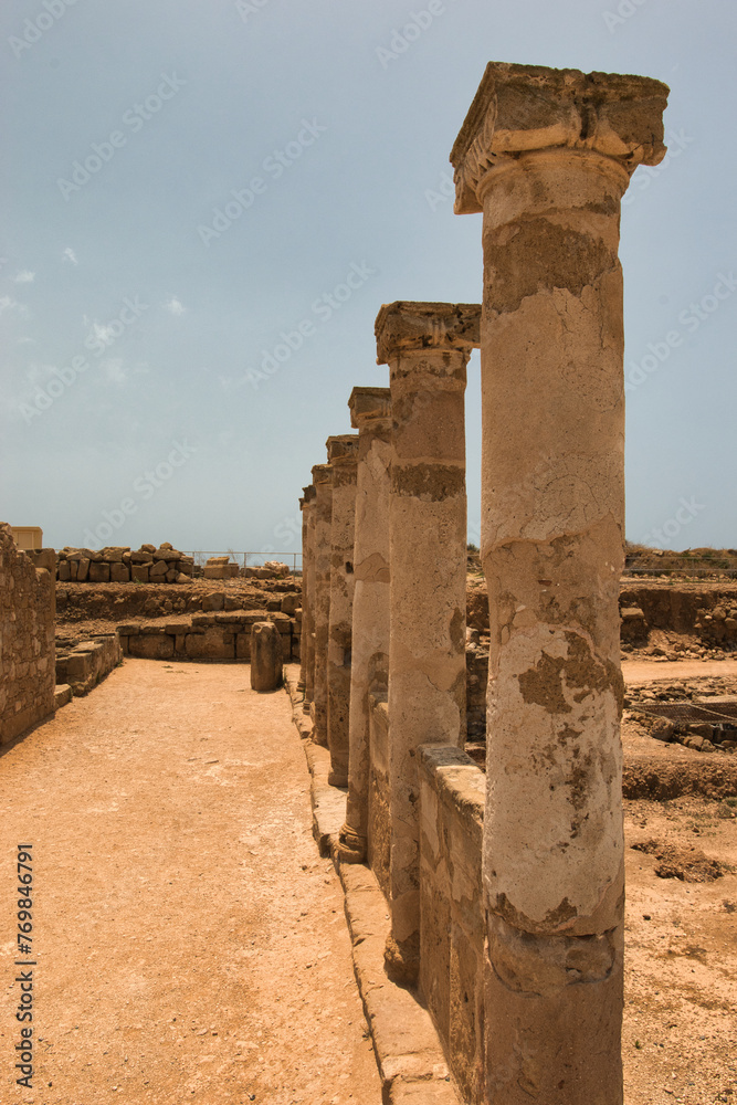 PAPHOS, CYPRUS - JUNE 02, 2023: Kato Pafos Archaeological Park. In 1980 Nea Pafos and Palaipafos were inscribed on the World Heritage List of UNESCO. This was on a sunny spring morning. 


