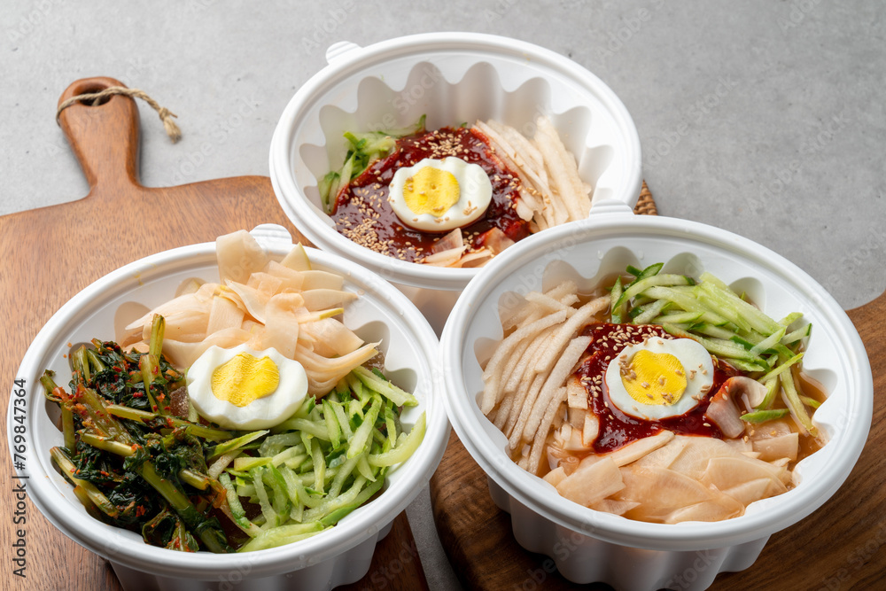 Korean food, noodles, cold noodles, pears, cucumbers, young radishes, bibim, eggs, radishes Korean food, noodles, cold noodles, pears, cucumbers, young radishes, bibim, eggs, radishes